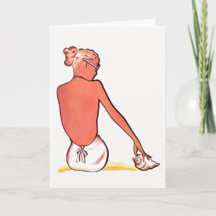 Vintage beach girl with seashell summer elegant card