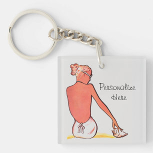 Vintage beach girl with seashell summer elegant  key ring