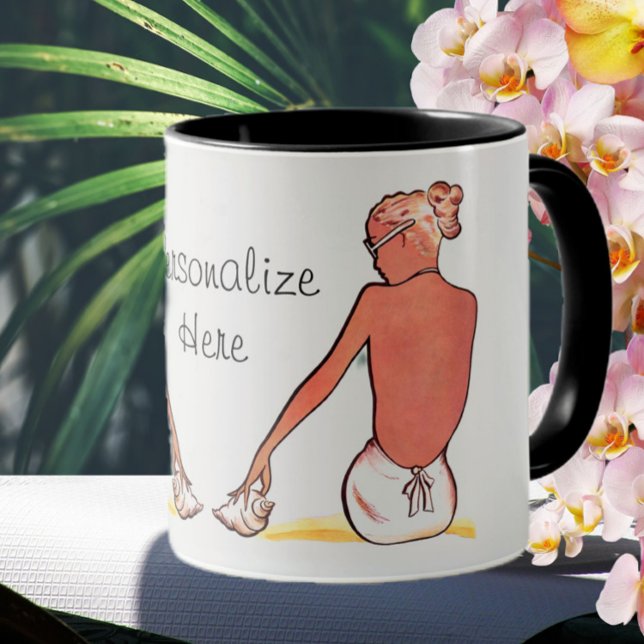 Vintage beach girl with seashell summer elegant  mug (Creator Uploaded)