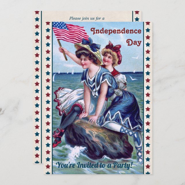 Vintage Beach Girls 4th of July Party Invitation (Front/Back)