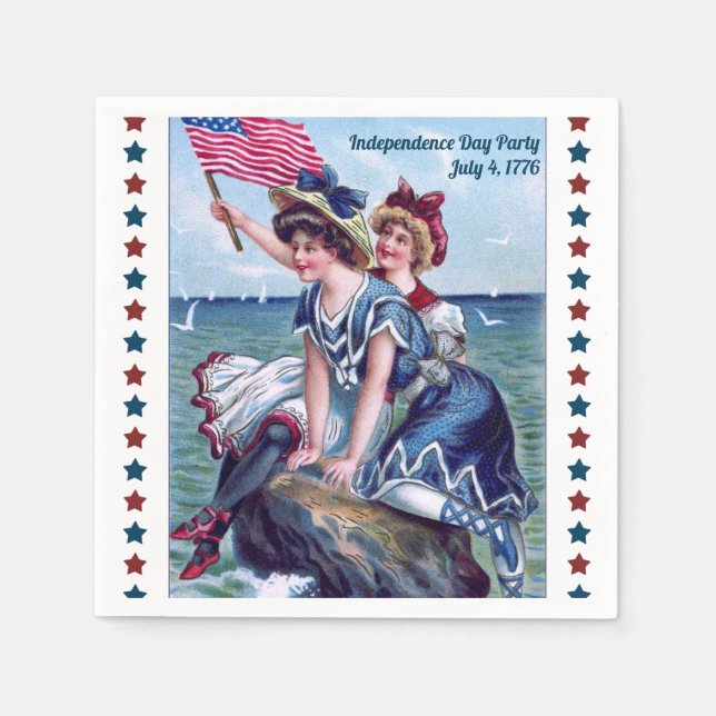 Vintage Beach Girls 4th of July Party Napkin (Front)