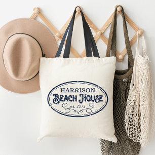 Vintage Beach House Personalised Tote Bag