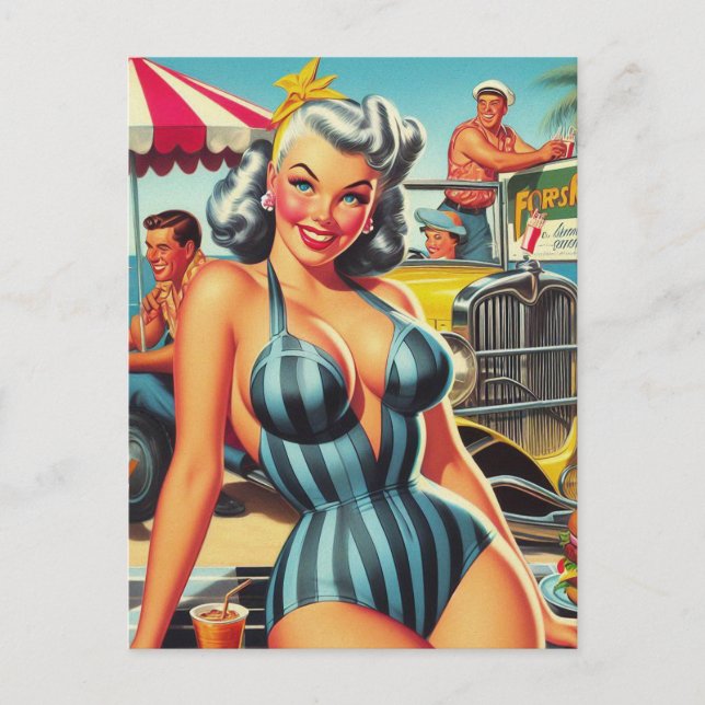 Vintage Beach Pin-up Postcard (Front)