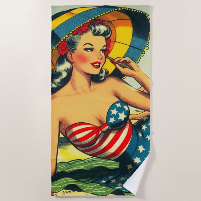 Vintage Beach Pin Up Towel (Front)