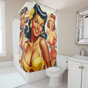 Vintage Beach Pin-ups Shower Curtain