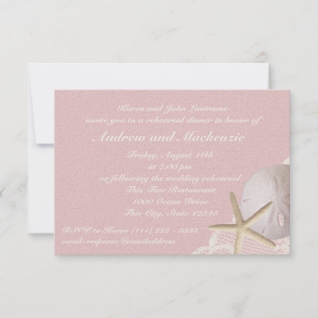 Vintage Beach Pink Rehearsal Dinner Invitation (Front)