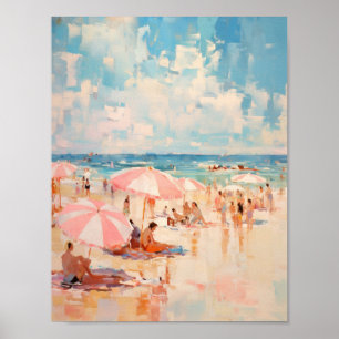 vintage beach print   abstract coastal painting