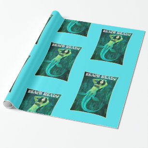 Vintage Beach Ready Mermaid Pin-up Wrapping Paper