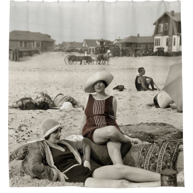 VINTAGE BEACH SCENE - 1920s Shower Curtain (Front)