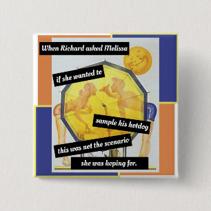 Vintage Beach Scene, Couple Behind Umbrella, Funny 15 Cm Square Badge