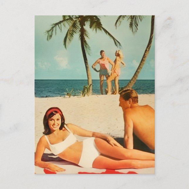 Vintage Beach Scene Holiday Postcard (Front)