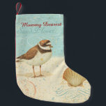 Vintage Beach Scene Small Christmas Stocking<br><div class="desc">Cute bird with clam shell on the beach</div>