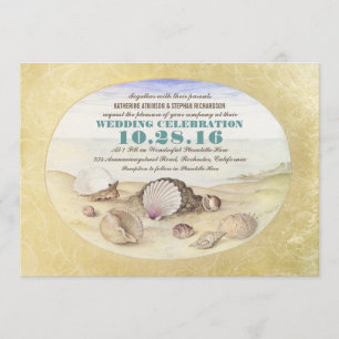Vintage beach seashells wedding invitation