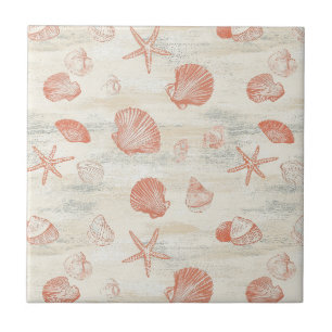 Vintage Beach Shells with Coral & Starfish Tile