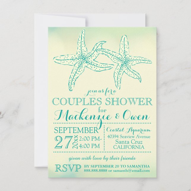 Vintage Beach Starfish Couples Wedding Shower Invitation (Front)