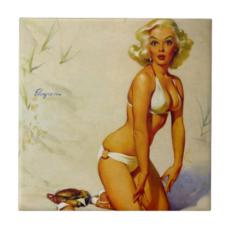 Vintage Beach Summer Pin up Girl Tile