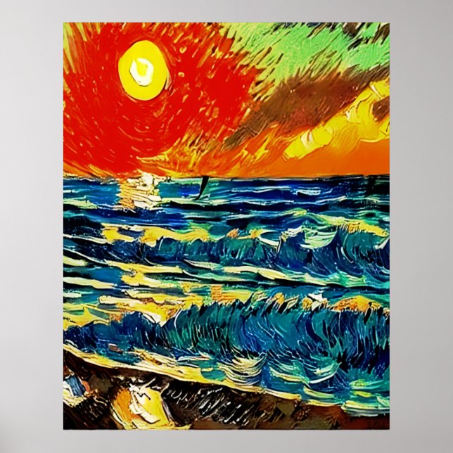 Vintage Beach Sunrise Abstract Illustration  Poster (Front)