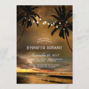Vintage Beach Sunset Palm Lights Baby Shower Invitation