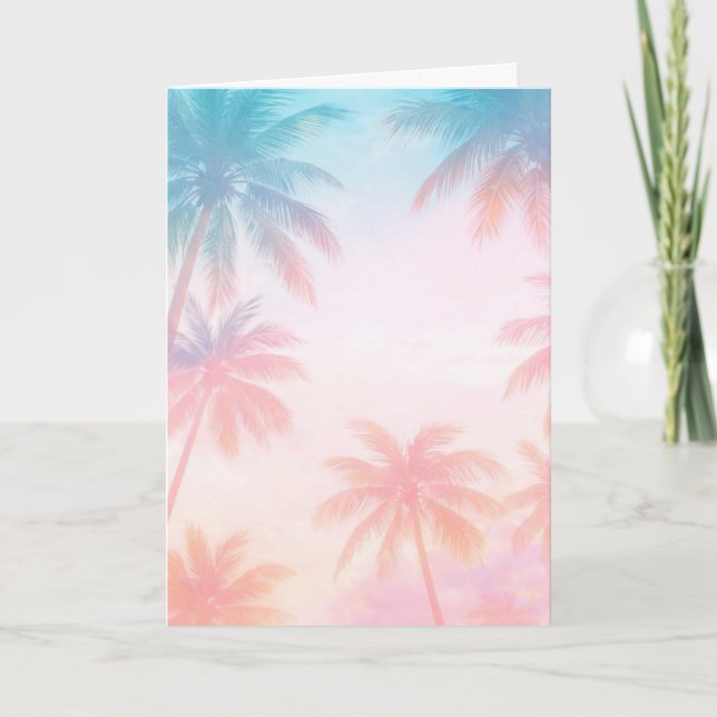 Vintage Beach Sunset Palm Trees Pastel             Card (Front)