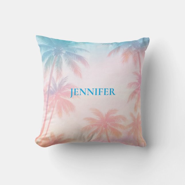 Vintage Beach Sunset Palm Trees Pastel             Cushion (Front)