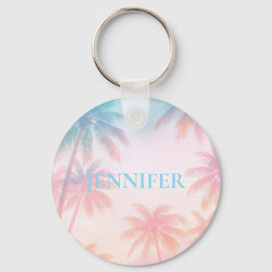 Vintage Beach Sunset Palm Trees Pastel             Key Ring
