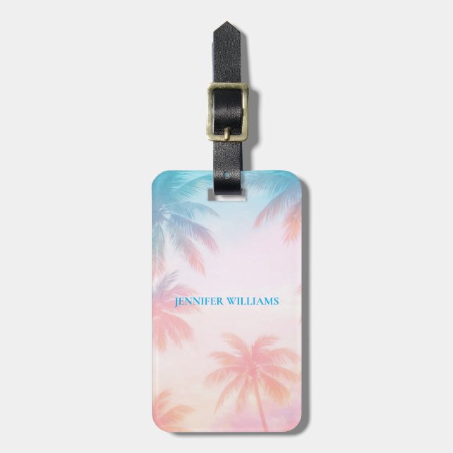 Vintage Beach Sunset Palm Trees Pastel             Luggage Tag (Front Vertical)