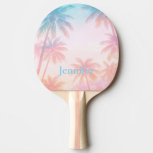 Vintage Beach Sunset Palm Trees Pastel Ping Pong Paddle