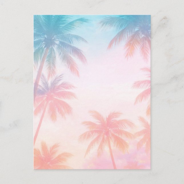 Vintage Beach Sunset Palm Trees Pastel             Postcard (Front)