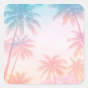 Vintage Beach Sunset Palm Trees Pastel             Square Sticker