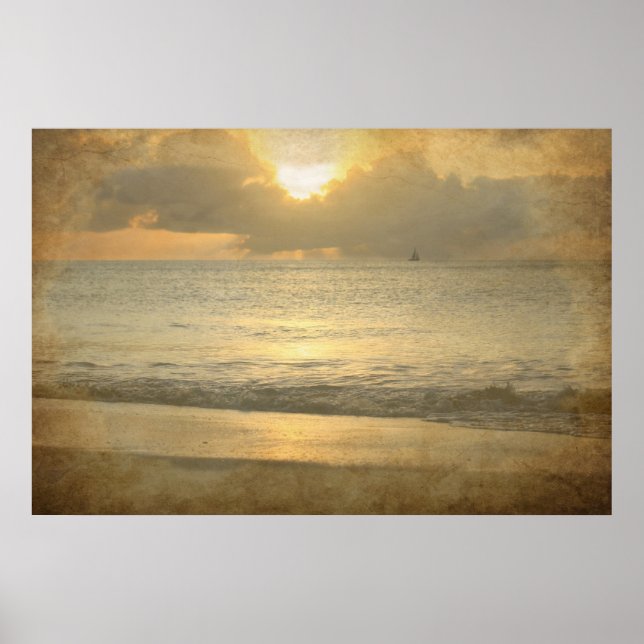 Vintage beach sunset Poster (Front)