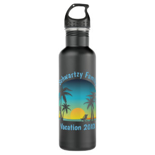 Vintage Beach Sunset Vacation Orange-blue lounger 710 Ml Water Bottle