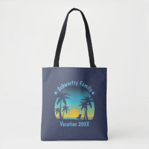 Vintage Beach Sunset Vacation Orange-blue lounger Tote Bag