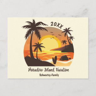 Vintage Beach Sunset Vacation surf orange brown Holiday Postcard