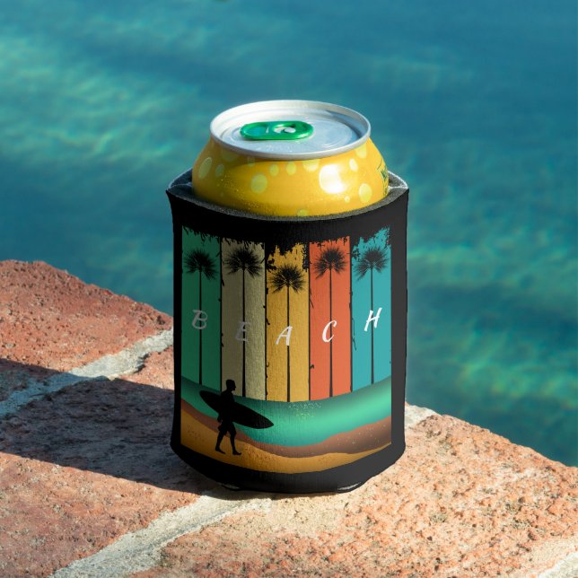 VINTAGE BEACH SURFER SURFING PALM TREES CAN COOLER (In Situ Pool)