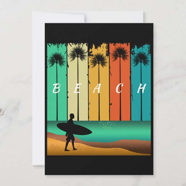 VINTAGE BEACH SURFER SURFING PALM TREES INVITATION (Front)