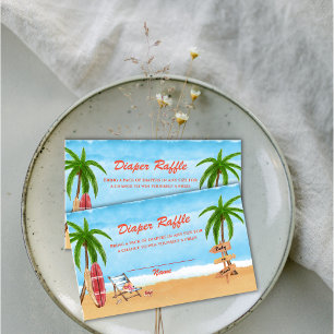 Vintage Beach Surfing Diaper Raffle Baby Shower Enclosure Card