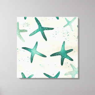 Vintage Beach Teal Abstract Starfish Coastal Art Canvas Print