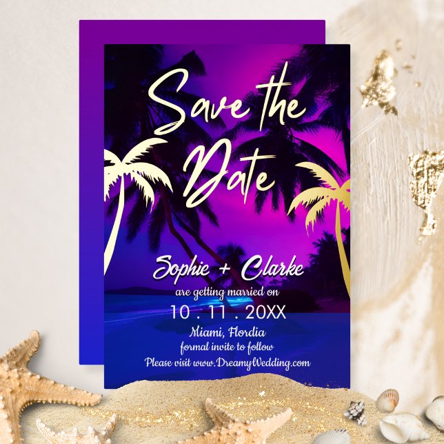 Vintage Beach Tropical Neon Save the Date  (Creator Uploaded)