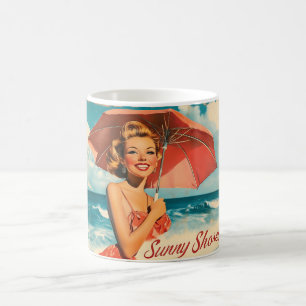 Vintage Beach Vacation Poster: Blonde Pin-Up Coffee Mug