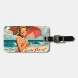Vintage Beach Vacation Poster: Blonde Pin-Up  Luggage Tag