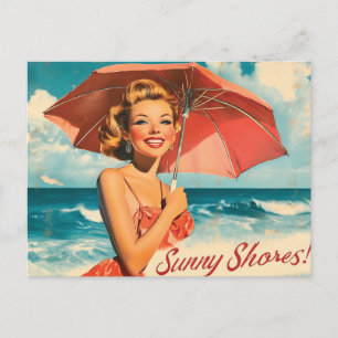 Vintage Beach Vacation Poster: Blonde Pin-Up  Postcard