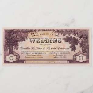 Vintage Beach Wedding Ticket Invitations v.1