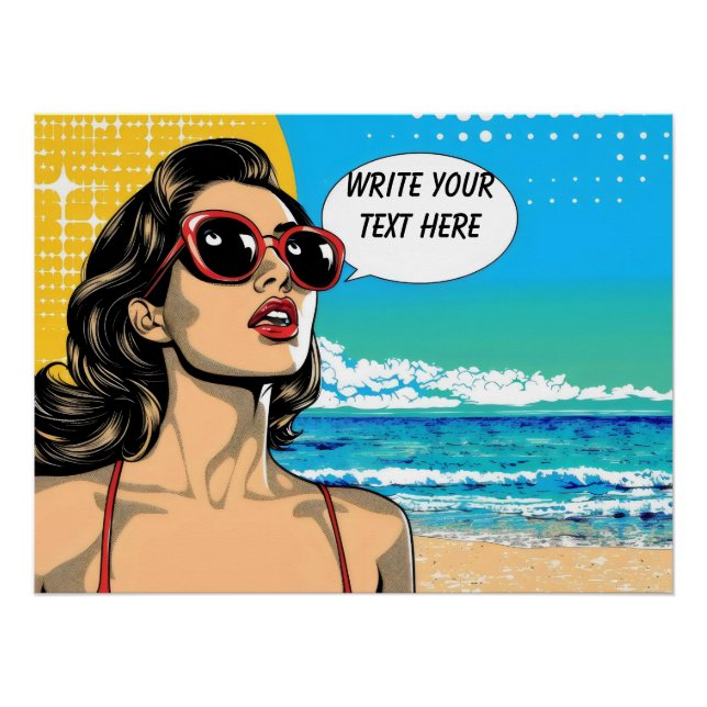 Vintage Beach Woman Customisable Poster (Front)