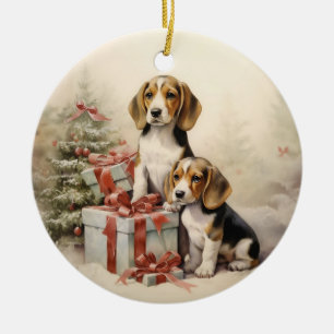 Vintage Beagle Christmas Ceramic Tree Decoration