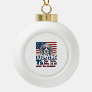 Vintage Beagle Dad Patriotic Dog Shirt Design_1 Ceramic Ball Christmas Ornament