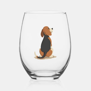 Vintage Beagle Dog Back View Illustration Pet Love Stemless Wine Glass