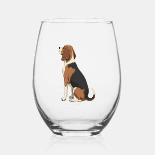 Vintage Beagle Dog Back View Illustration Pet Love Stemless Wine Glass