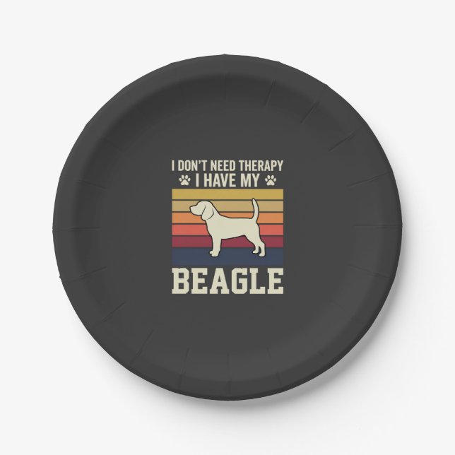 Vintage Beagle Dog Therapy Retro Paper Plate (Front)
