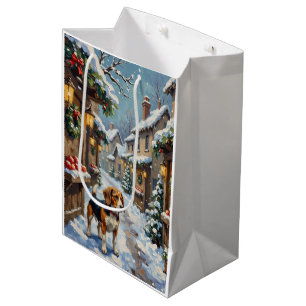 Vintage Beagle in Snowy Christmas Marketplace Medium Gift Bag