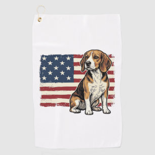 Vintage Beagle Patriotic Flag Dog Shirt Design_1 Golf Towel